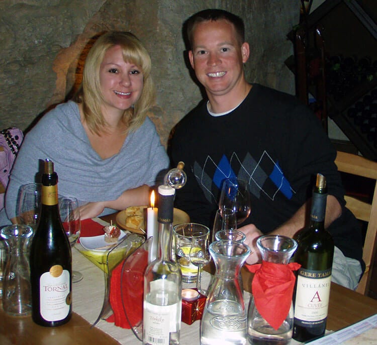 Weekend in Budapest: Jennifer and Tim enjoying a selection of Hungarian wines tasting at Faust Wine Cellar